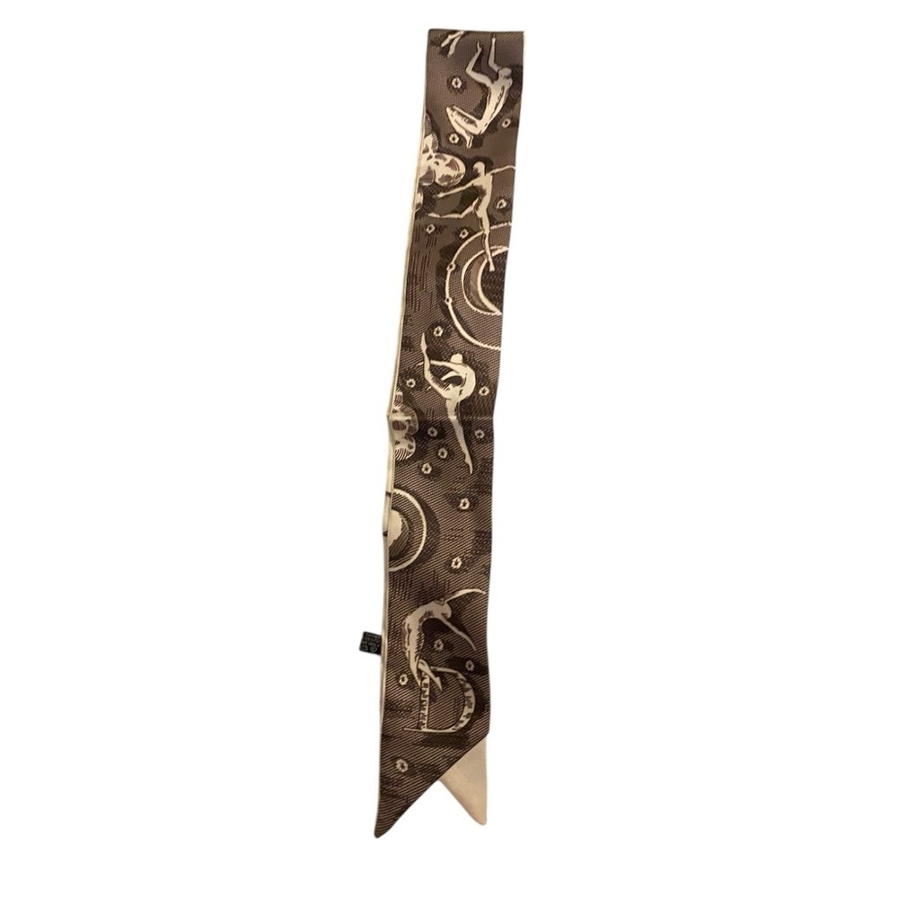 D Logo Brown Cream Satin Ethereal Print Mitzah Scarf Purse handle Tie Hair neck - Picture 6 of 7